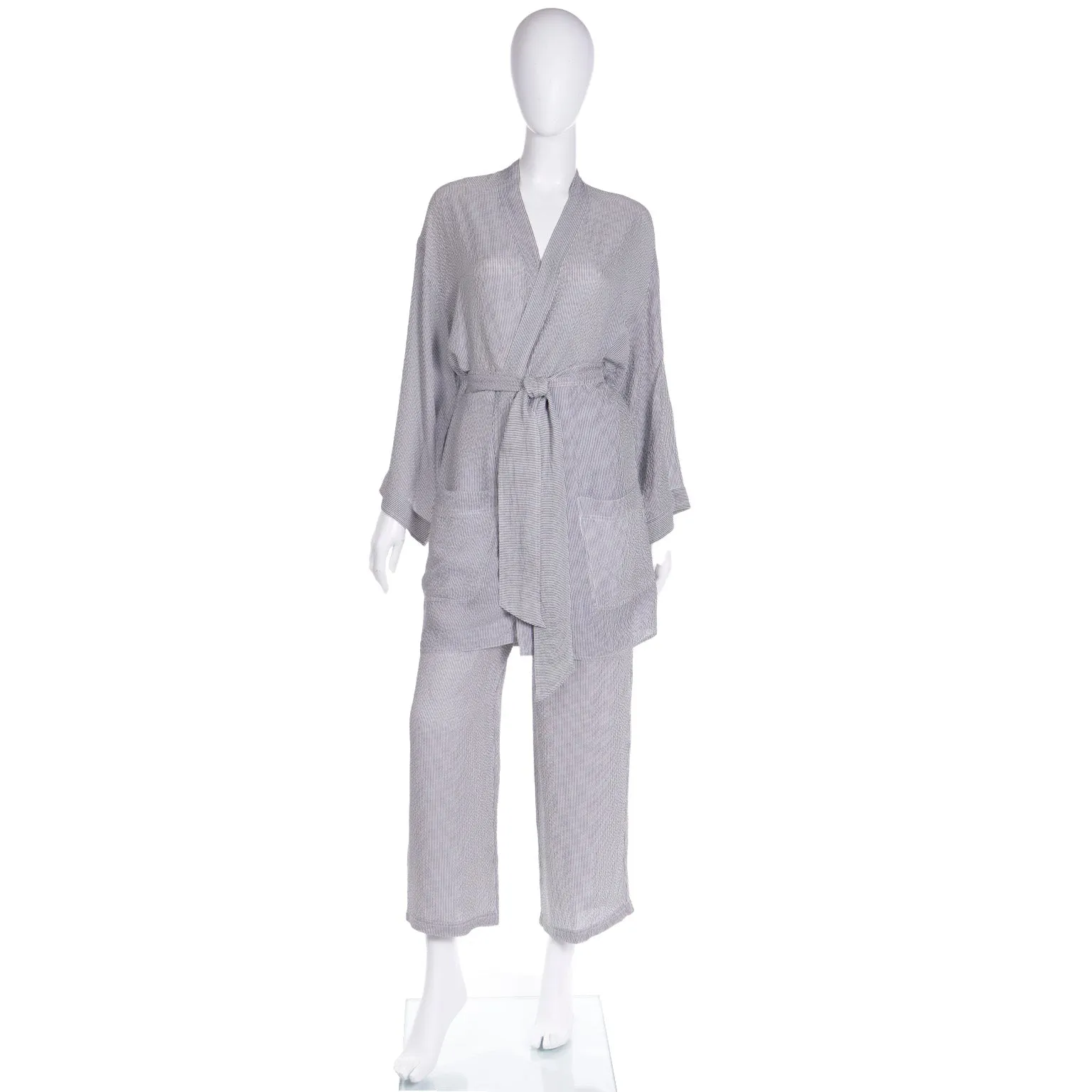 1990s Isaac Mizrahi Pinstriped Silk Loungewear Outfit