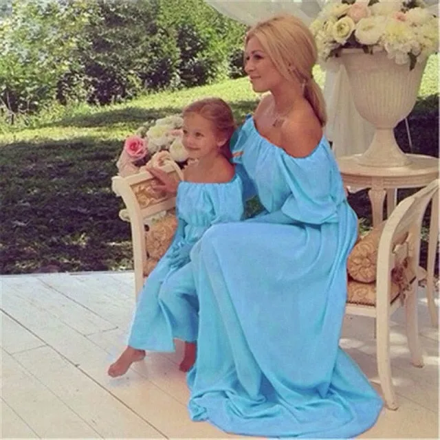 3 Color Solid Maxi Dresses For Mother And Daughter