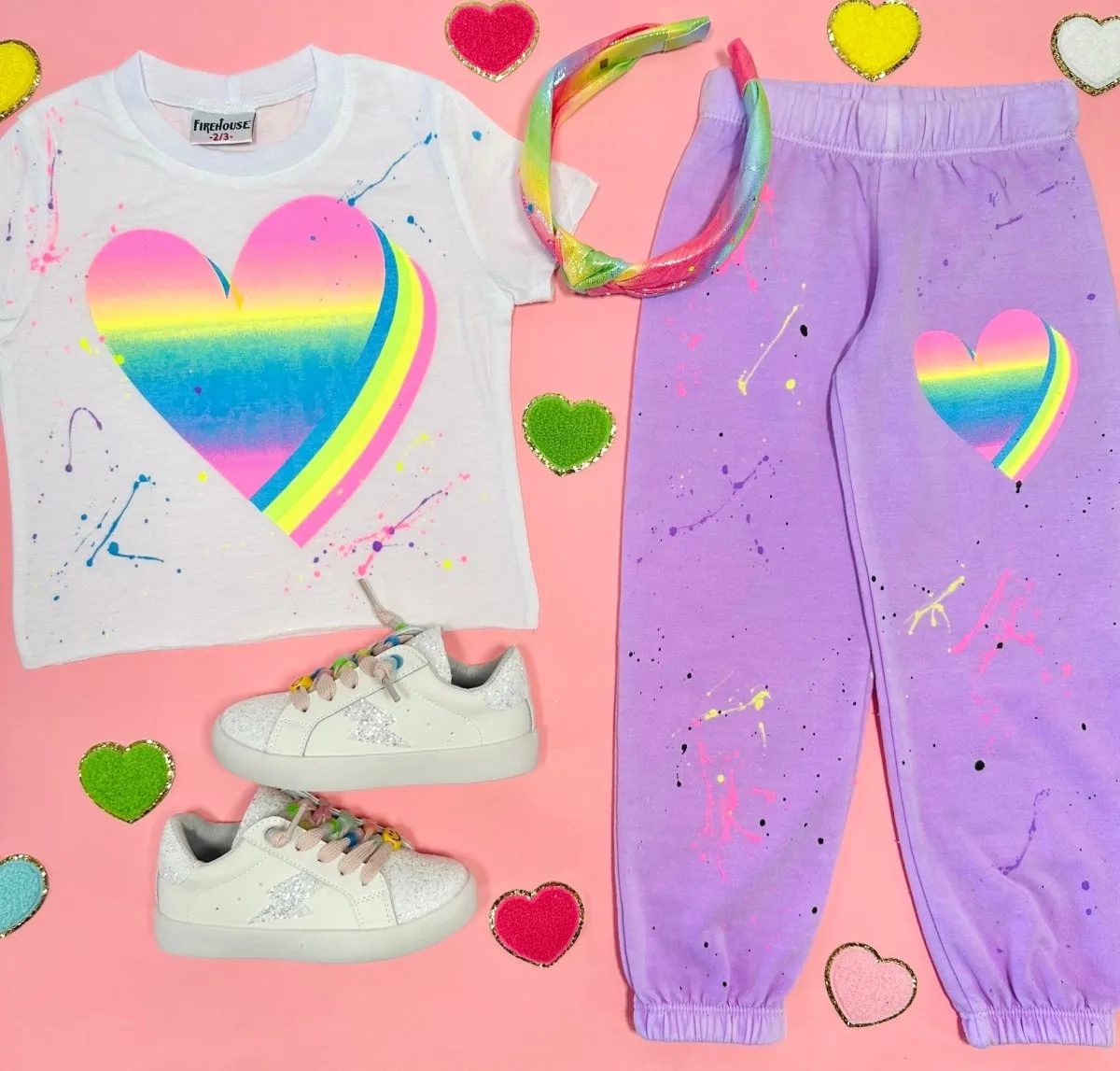 3D NEON HEART PAINT SPLATTER SWEATPANTS