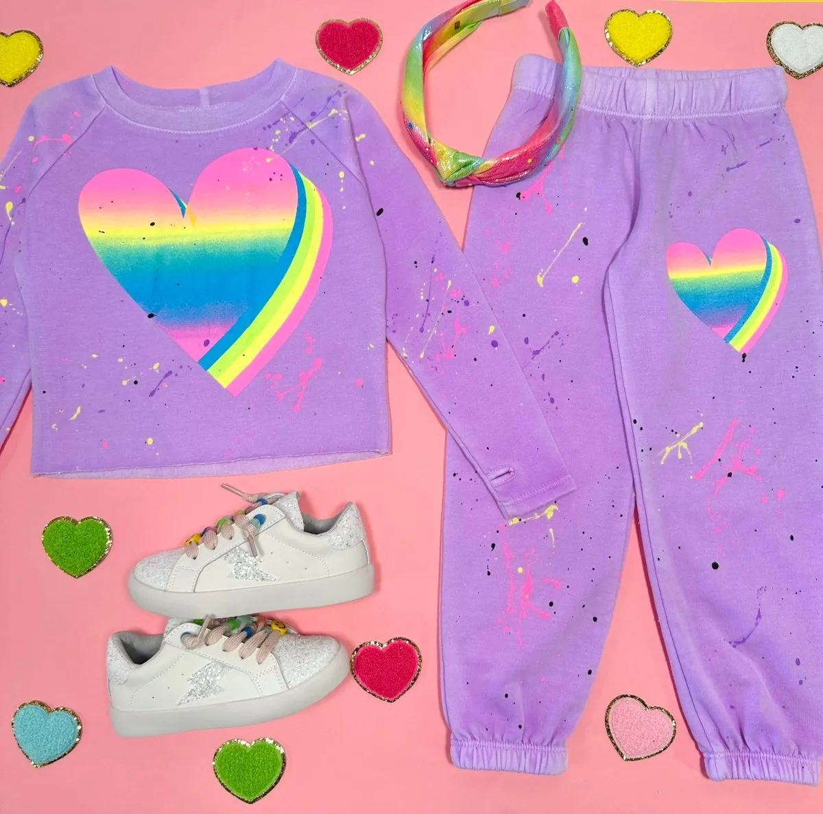 3D NEON HEART PAINT SPLATTER SWEATPANTS