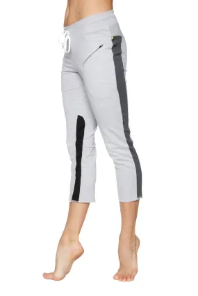 4/5 Length Zipper Pocket Capri Yoga Pant (Grey w/Charcoal & Black)