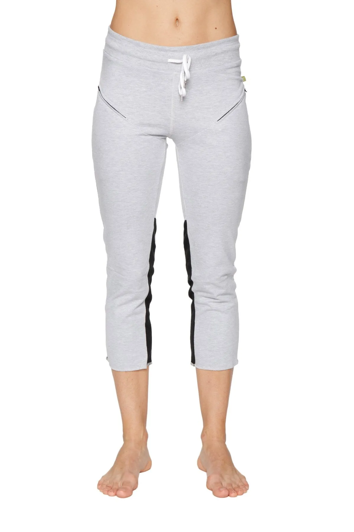 4/5 Length Zipper Pocket Capri Yoga Pant (Grey w/Charcoal & Black)