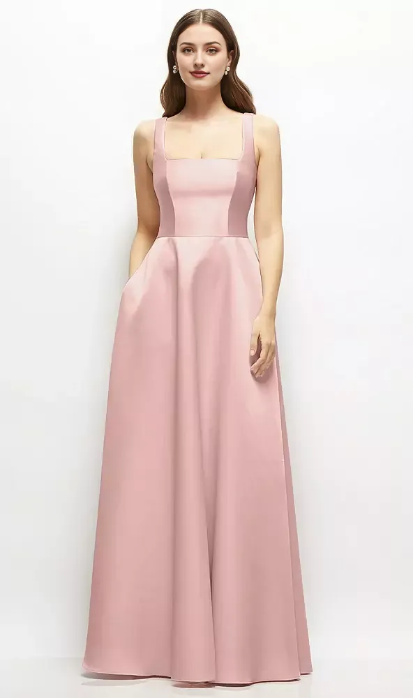 A-Line Princess Square-Neck Satin Maxi Dress Bridesmaid Dresses Wedding Guest Dresses