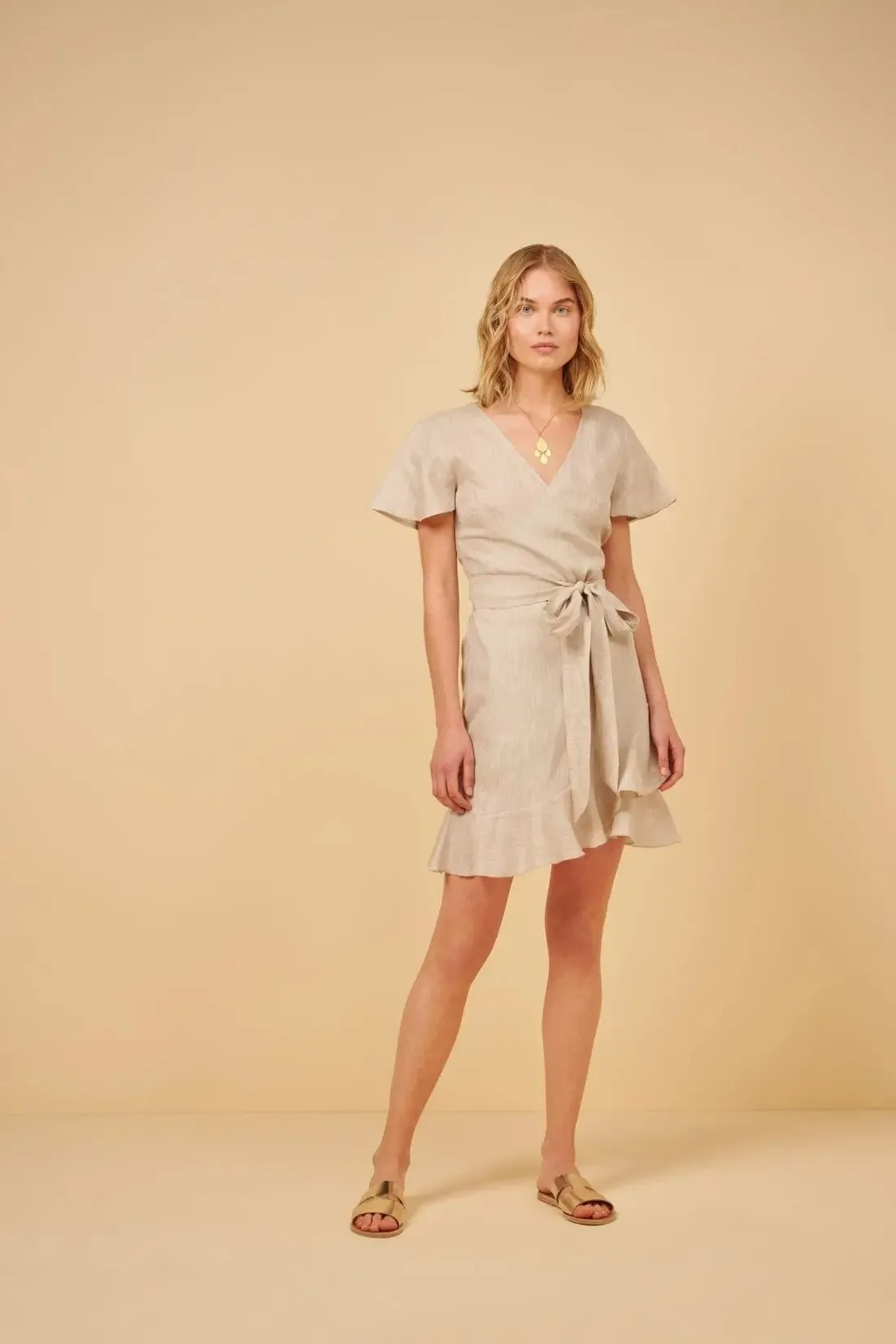 Amalia Linen Mini Wrap Dress