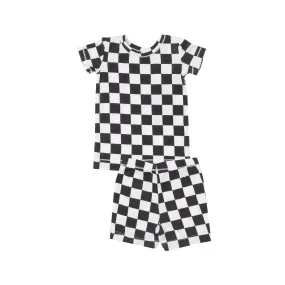 Angel Dear Kids Loungewear Pajamas Short Set in Black and White Checkerboard