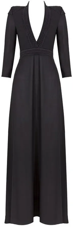 Black Low-Cut Stretchy Evening Maxi Dress