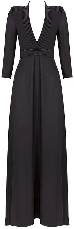 Black Low-Cut Stretchy Evening Maxi Dress