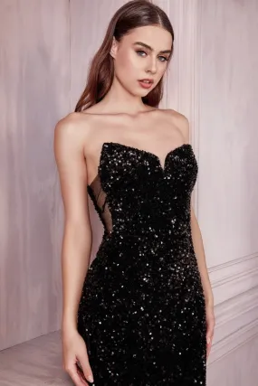 Black Sequin Wrap Bust Skinny Long Mermaid Evening Dress