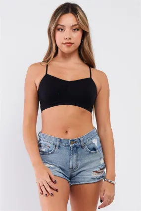 Black Solid Sleeveless Stretchy Sports Bra /3-3