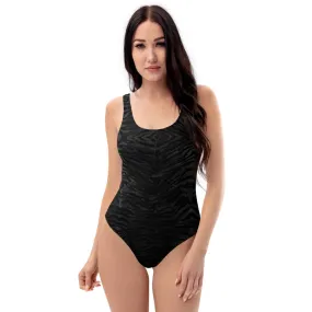 Black Tiger Striped Swimwear, Animal Print Women's One-Piece Swimsuit-Made in USA/EU