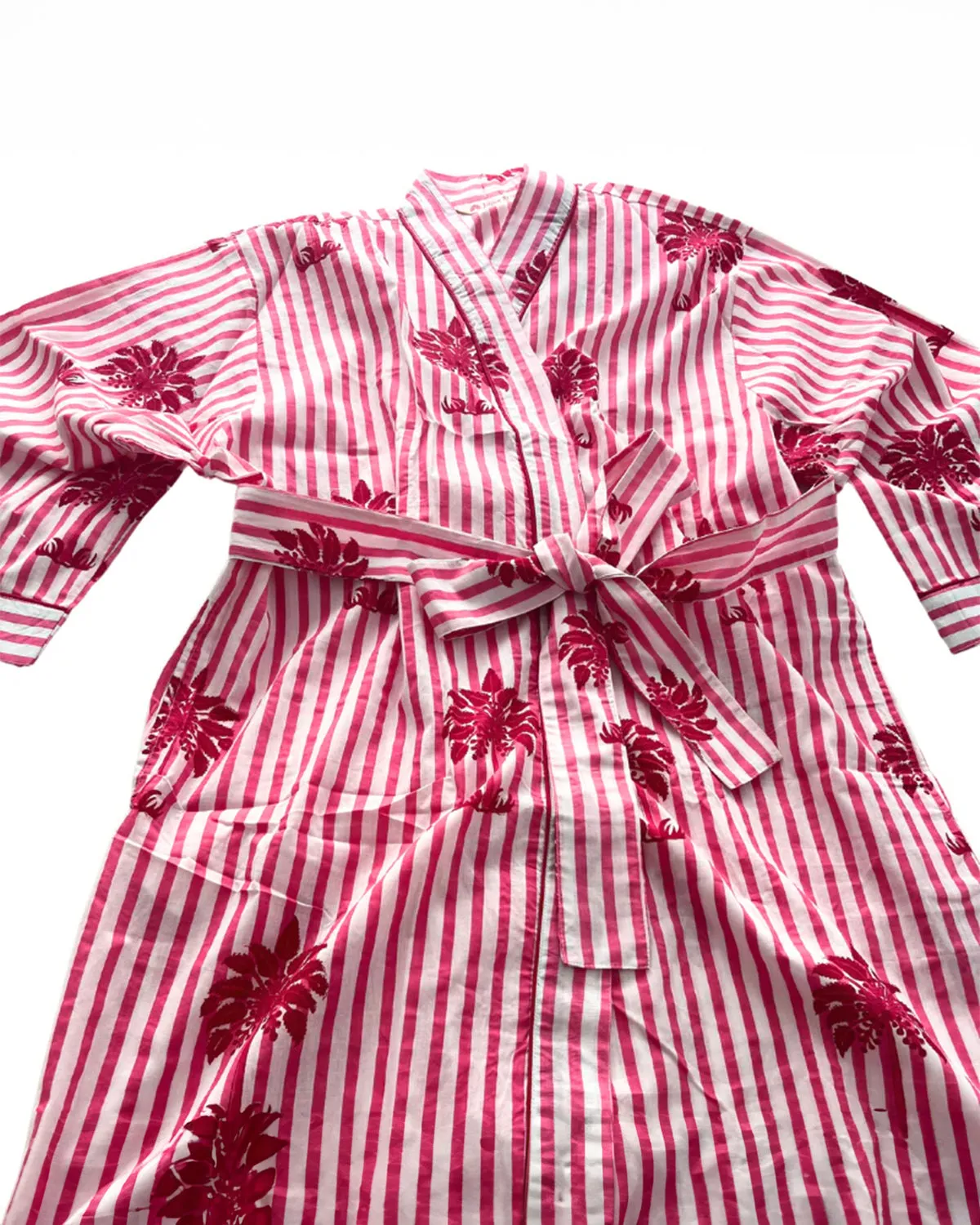 Block Print Cotton Robe | Pink Palms