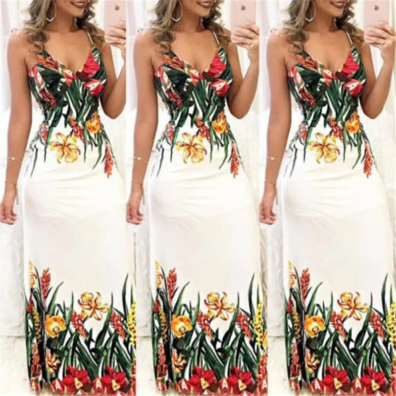 Boho Floral Printed Sleeveless Long Maxi Party Dress