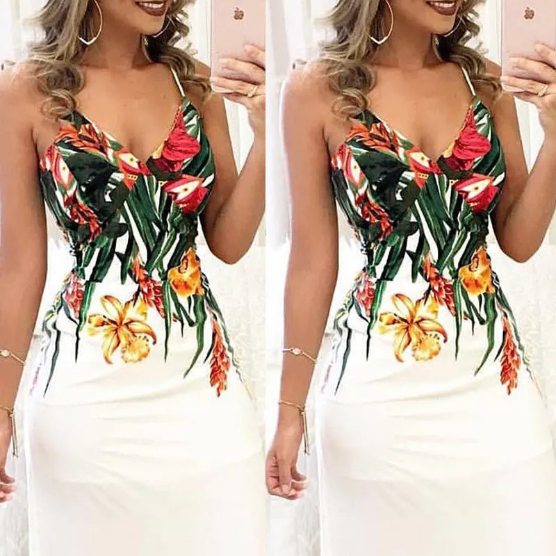 Boho Floral Printed Sleeveless Long Maxi Party Dress