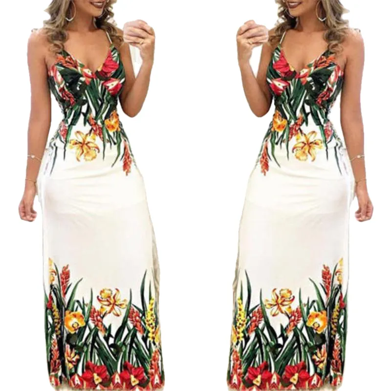 Boho Floral Printed Sleeveless Long Maxi Party Dress