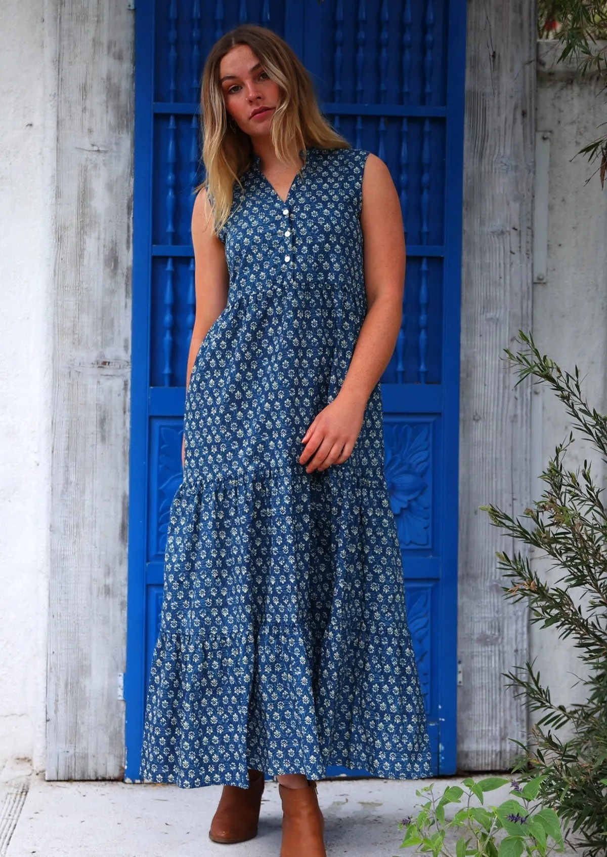 Boho Tiered Maxi Dress Bluebell