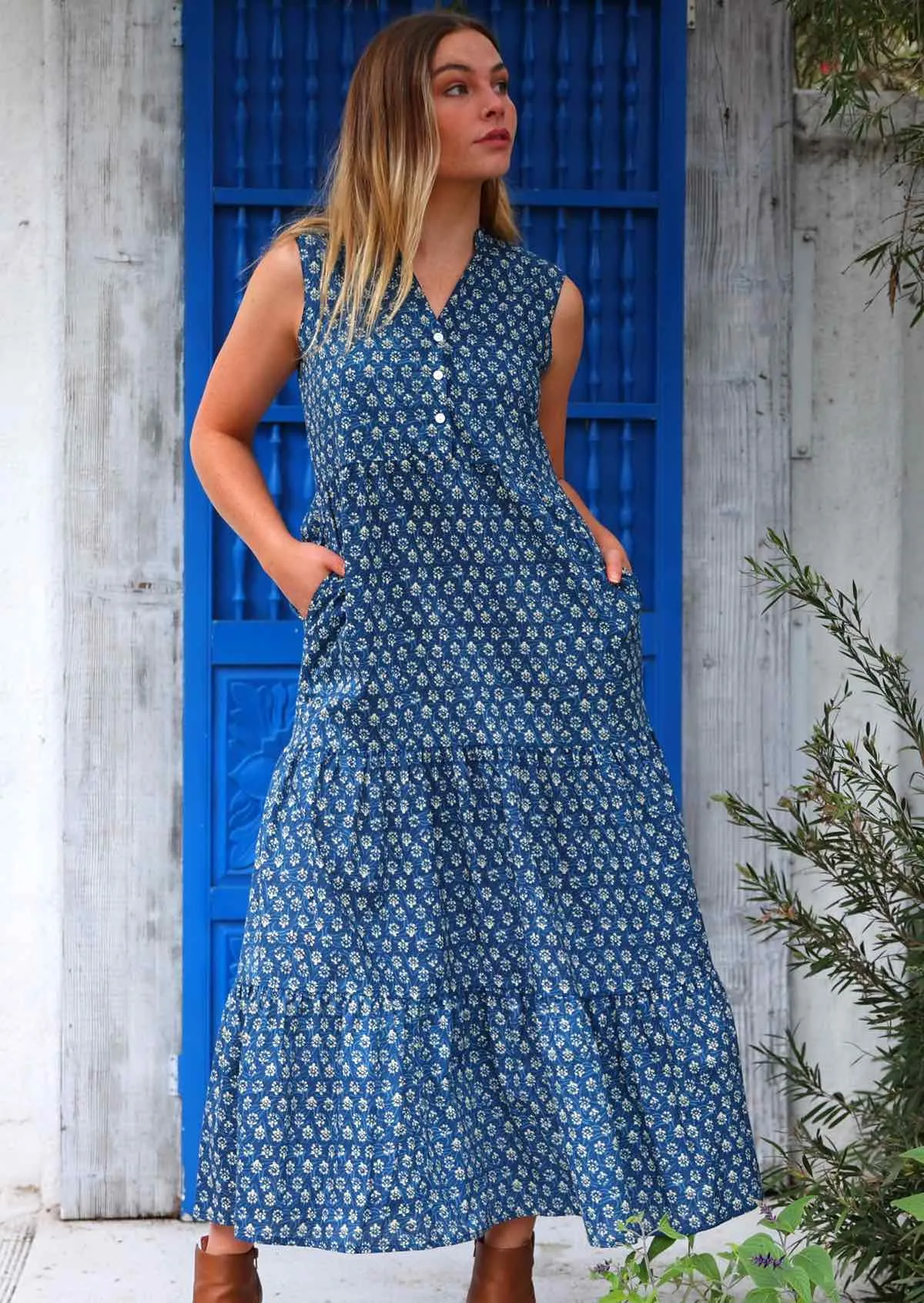 Boho Tiered Maxi Dress Bluebell