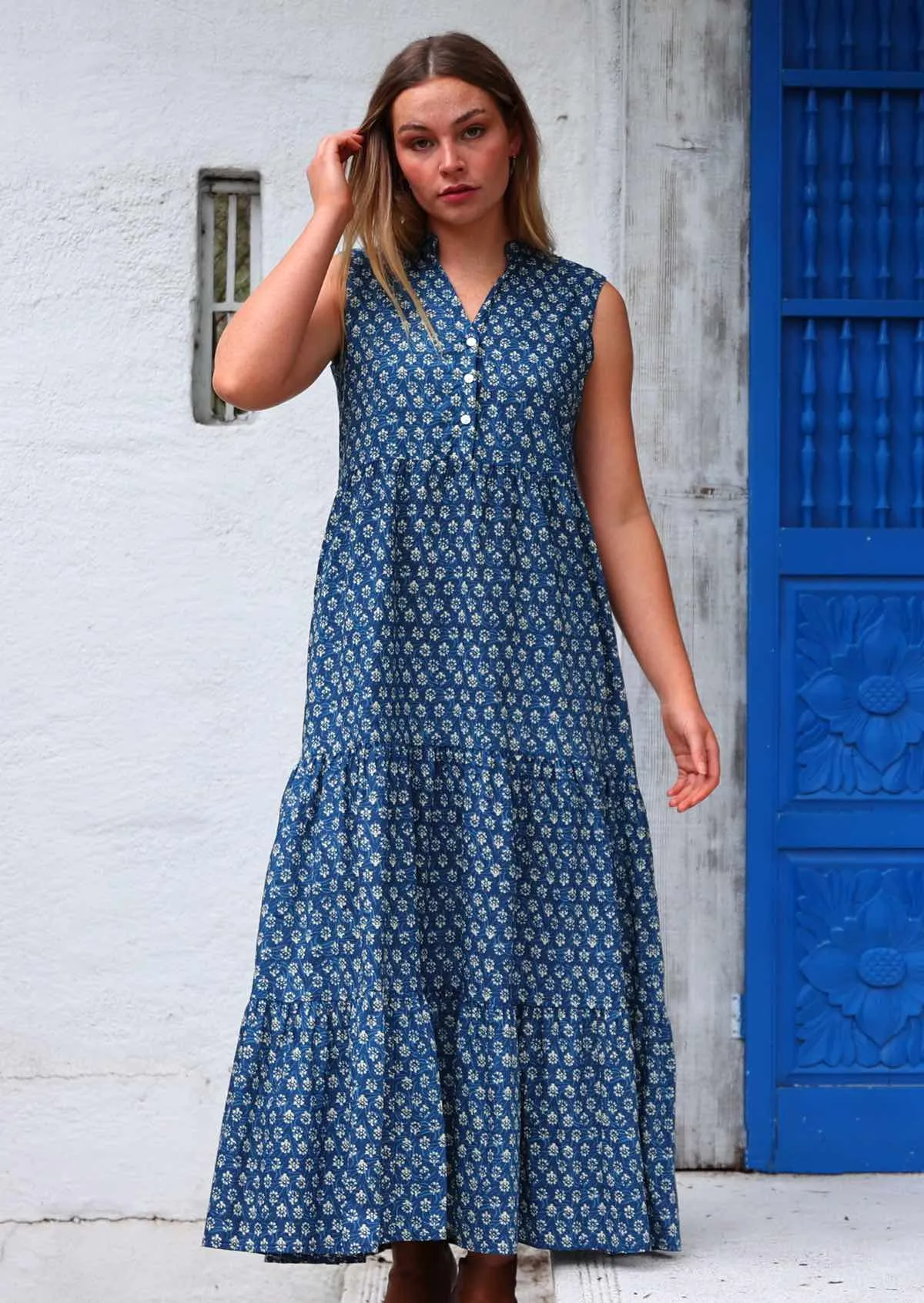 Boho Tiered Maxi Dress Bluebell