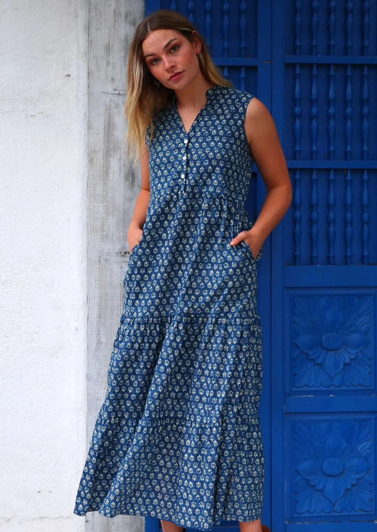 Boho Tiered Maxi Dress Bluebell