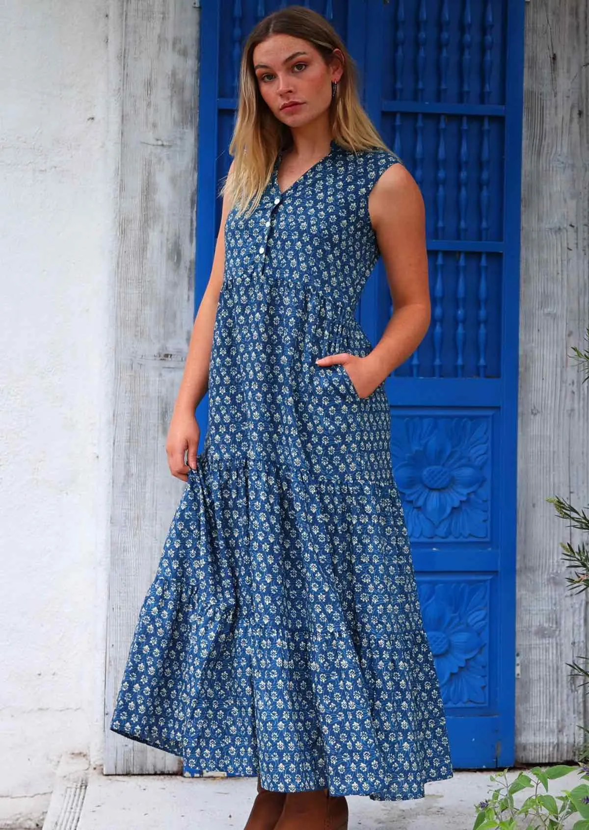 Boho Tiered Maxi Dress Bluebell