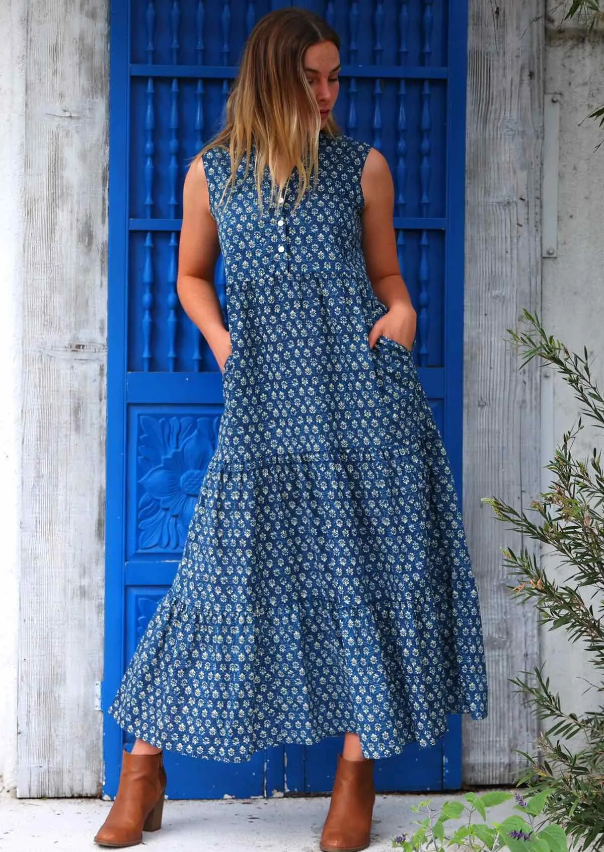 Boho Tiered Maxi Dress Bluebell