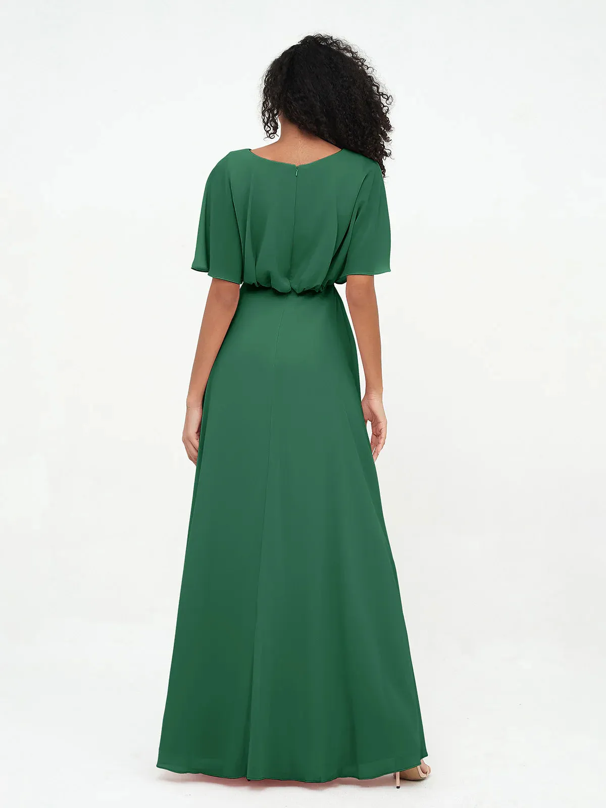 Chiffon Full Length Bridesmaid Dresses Simple Dresses with Wrap Dark Green