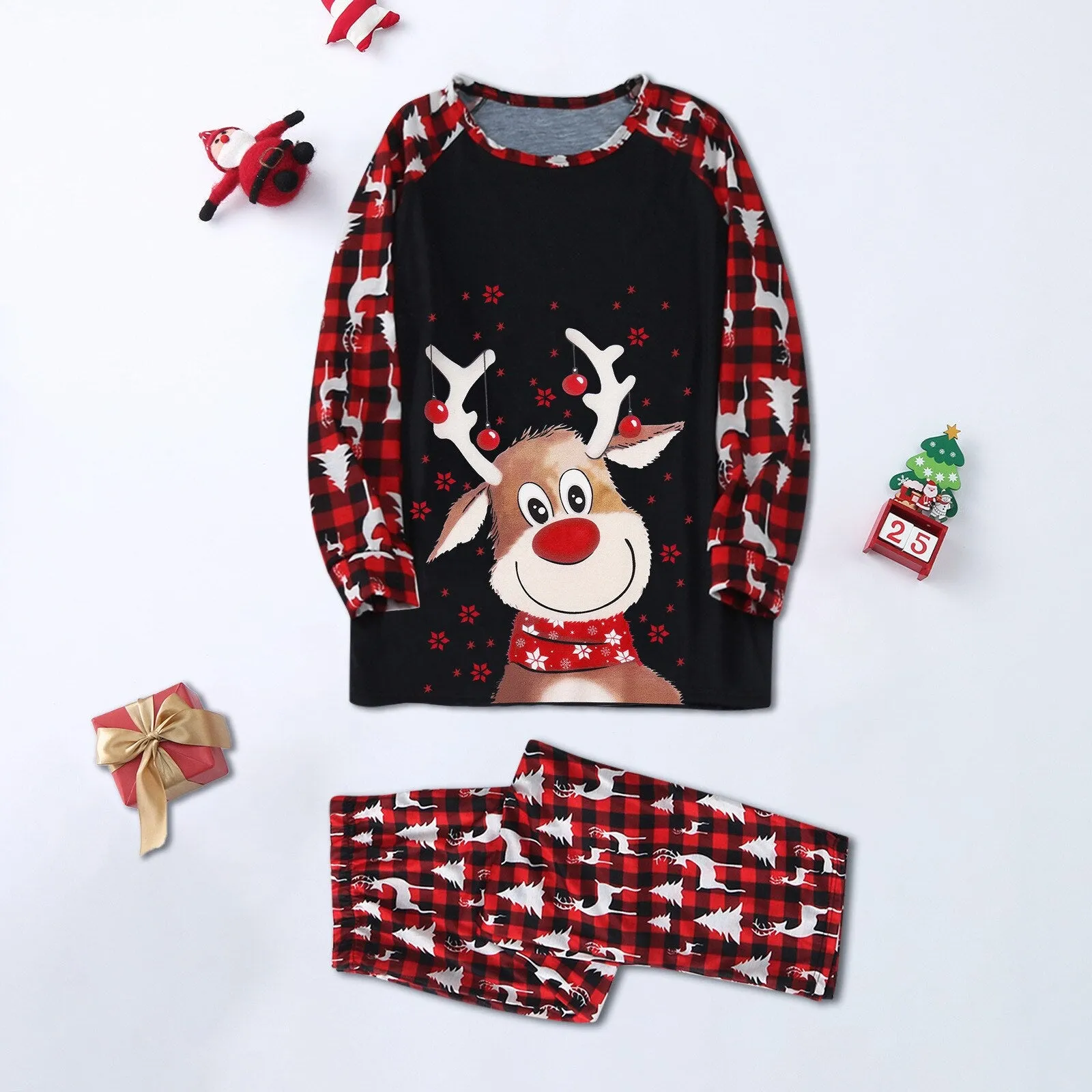 Christmas Pajamas Matching Family Pyjamas Deer Print Clothes  Blouse Tops And Pants Dad Mother Kids Pajamas