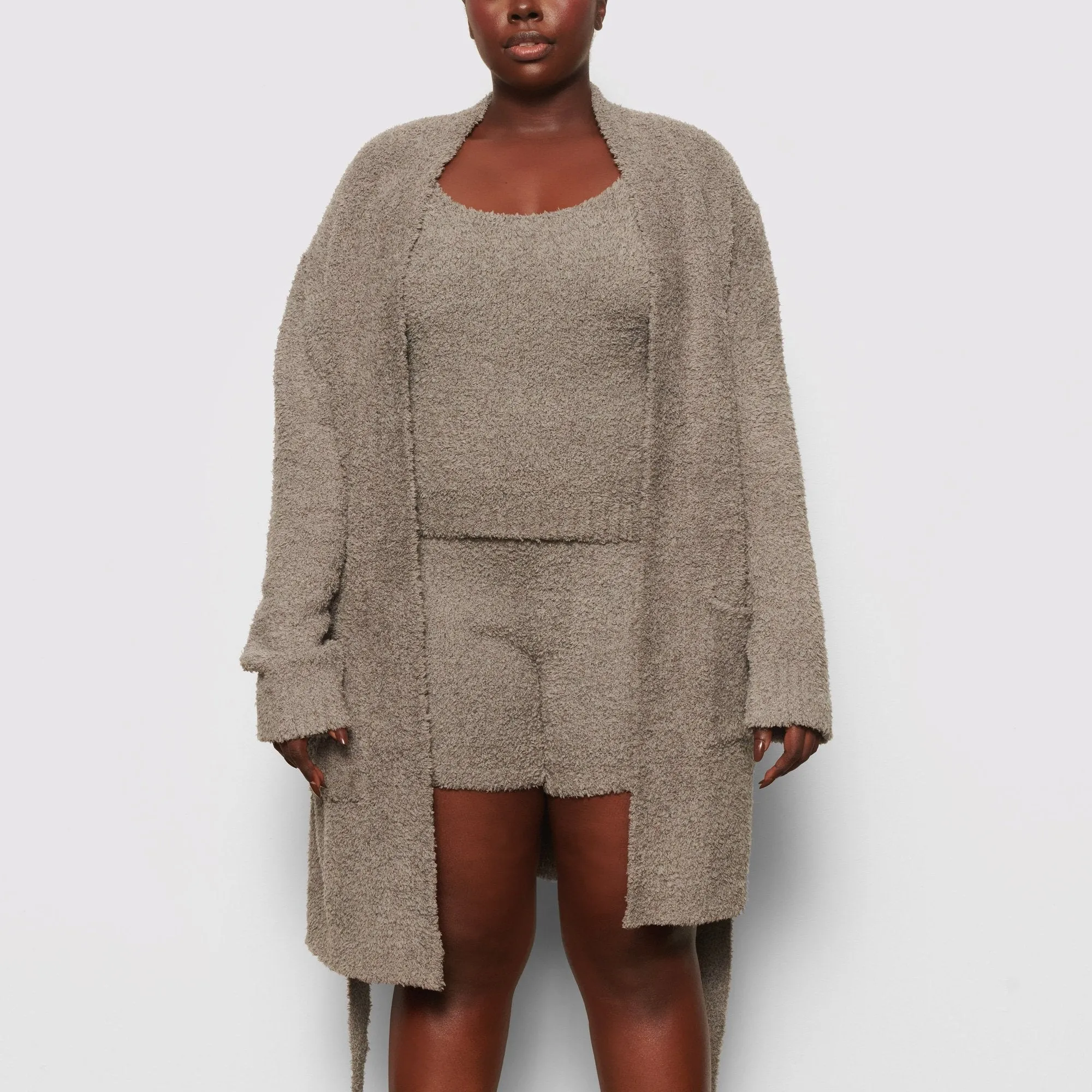 COZY KNIT SHORT ROBE | SMOKE