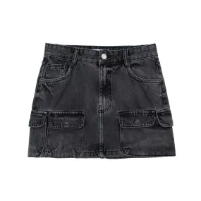 Dark Gray Pocket High Waist Mini Skirts