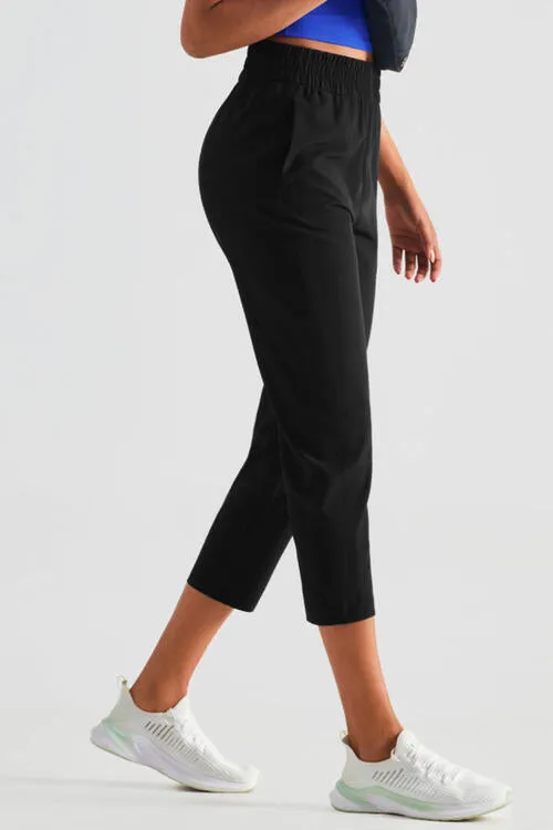 Elastic Waist Cropped Sports Pants