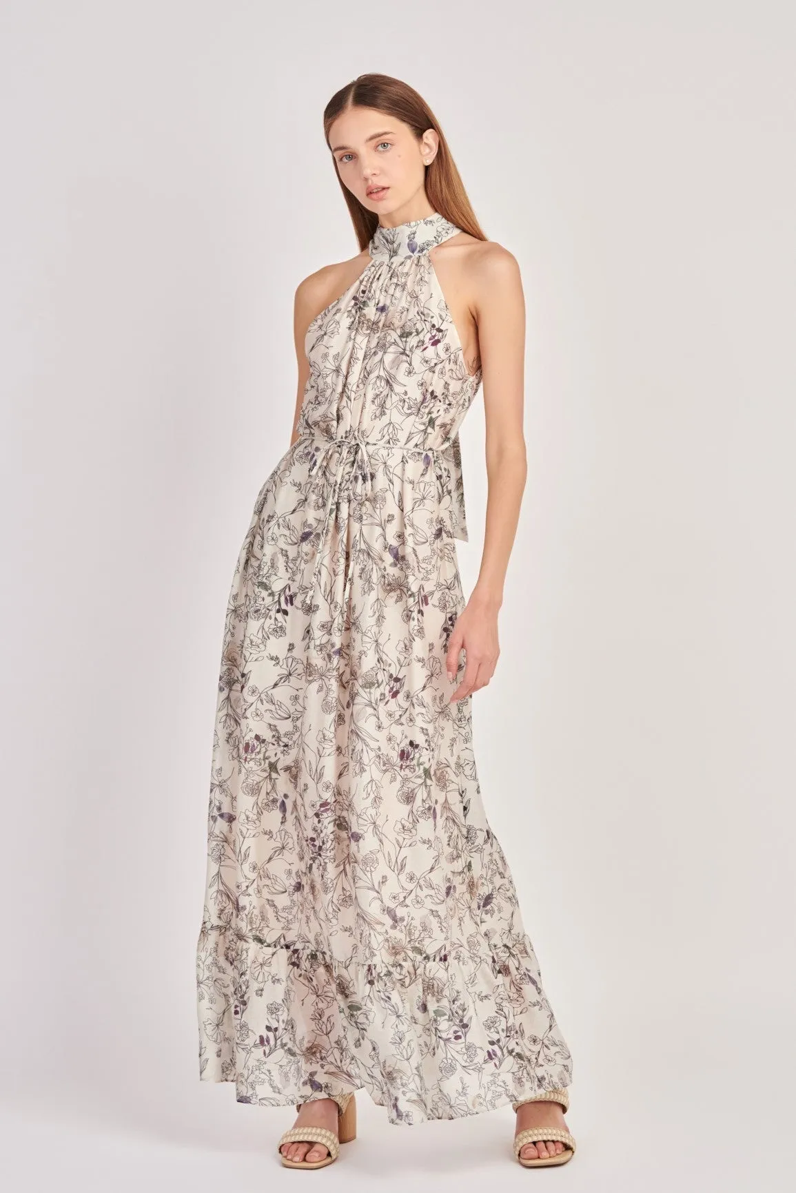 English Factory - Abstract Floral Print Halter Maxi Dress