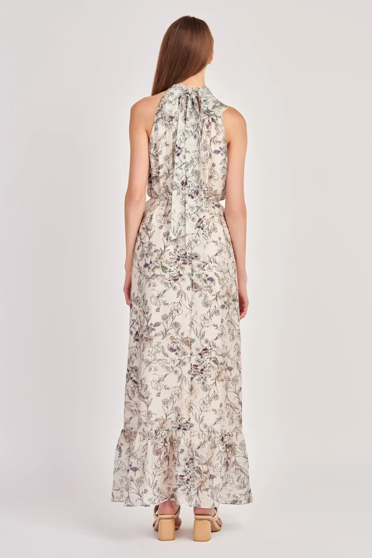 English Factory - Abstract Floral Print Halter Maxi Dress