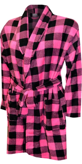 Fuchsia and Black Buffalo Plaid Print Plus Size Plush Robe