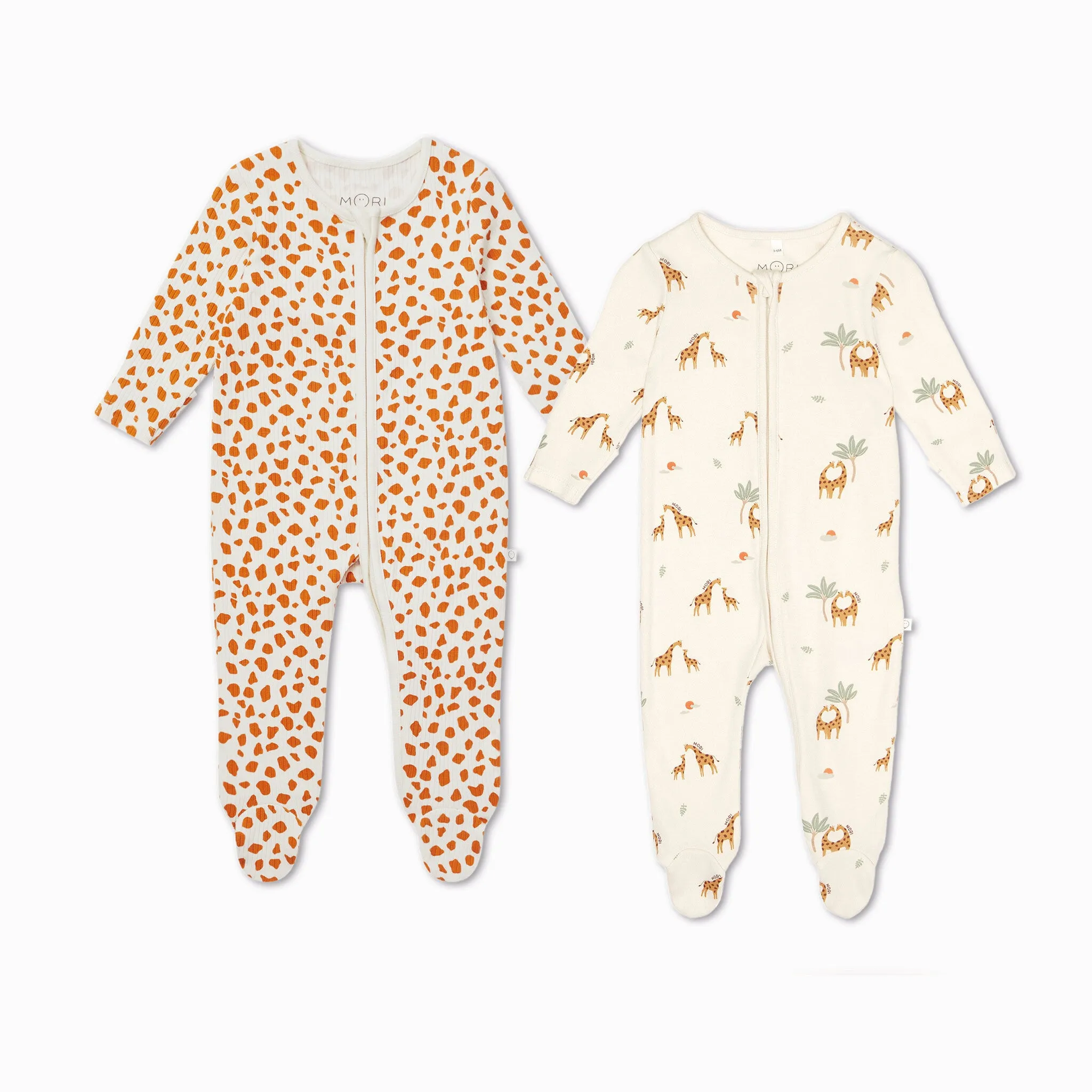 Giraffe Clever Zip Baby Pajamas 2 Pack