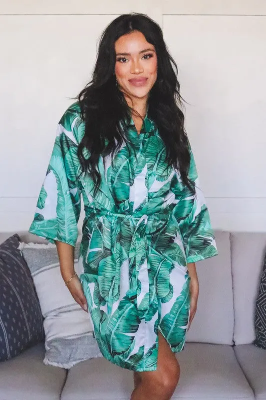 Green and White Banana Leaf Robe