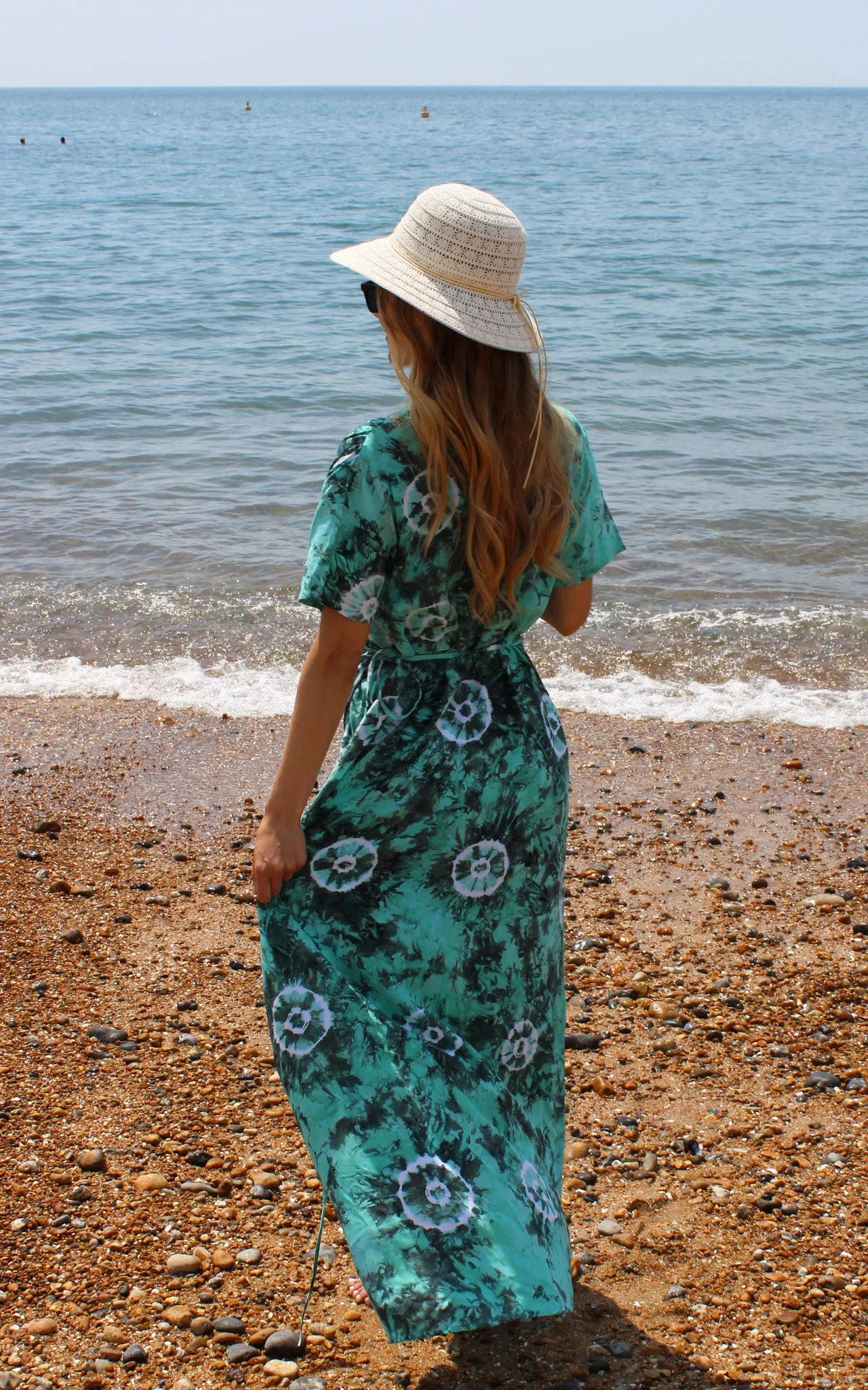 Green Floral Tie Dye Wrap Dress