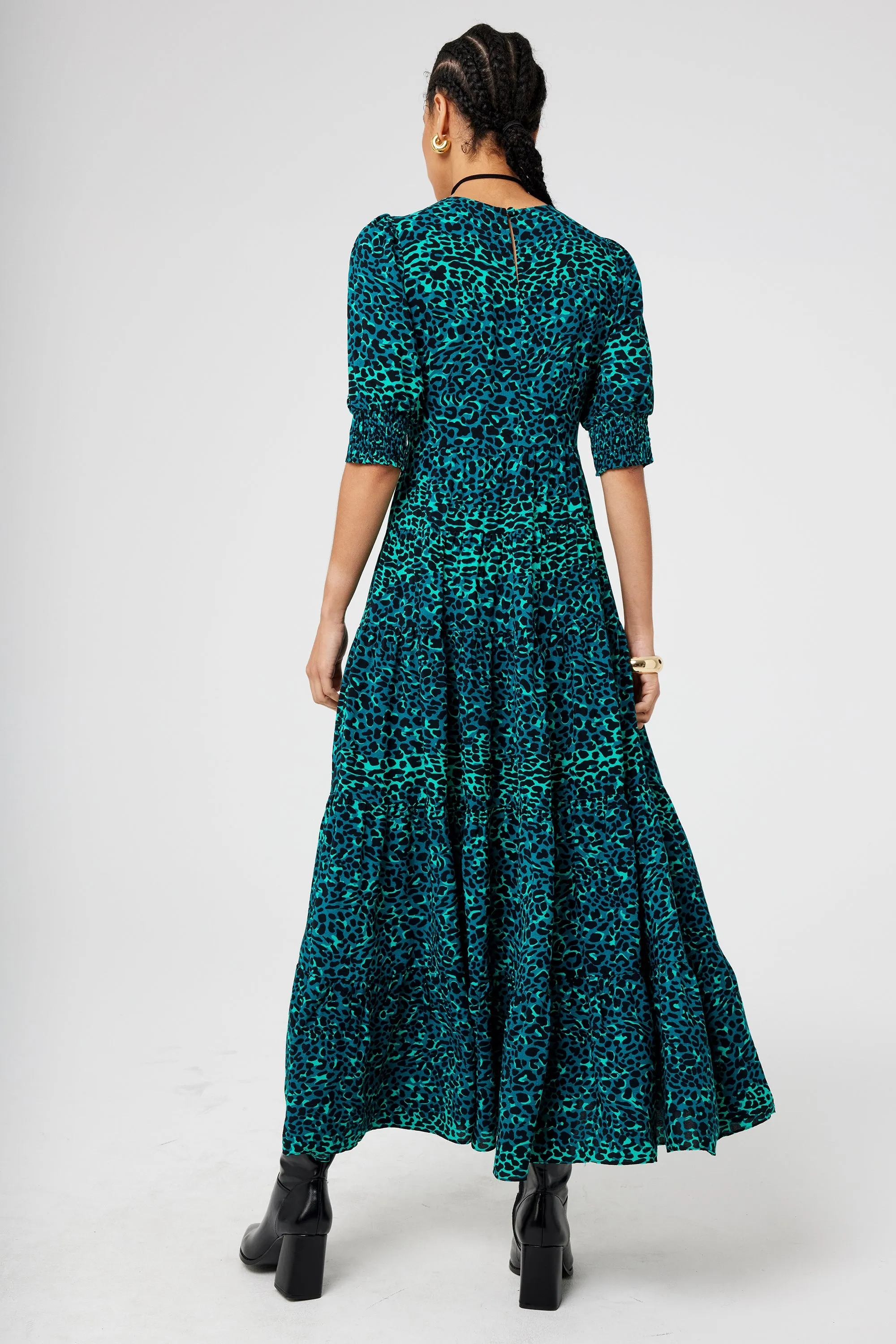 Green with Black Wild Leopard Maxi Dress