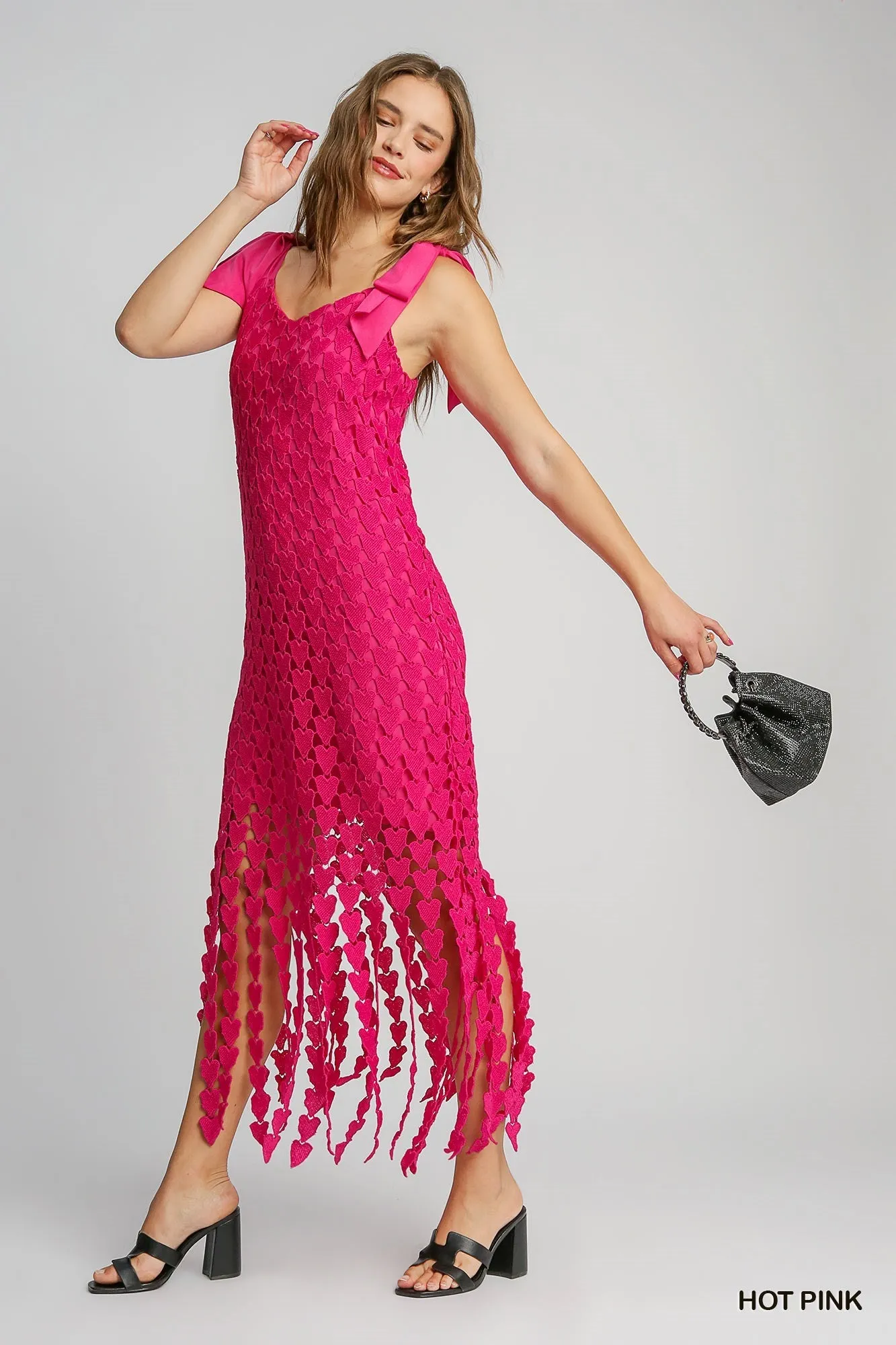 Heart Lace Maxi Dress - Hot Pink