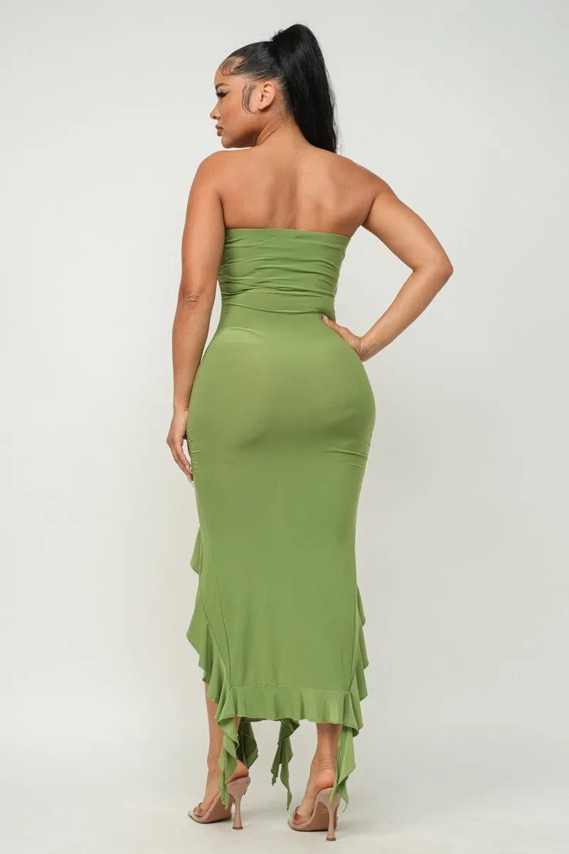 Hem Slit Bottom Ruffle Tube Maxi Dress - 4 colors