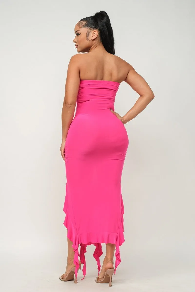 Hem Slit Bottom Ruffle Tube Maxi Dress - 4 colors