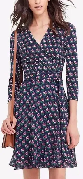 'Irina' Printed Wrap Dress in Blue