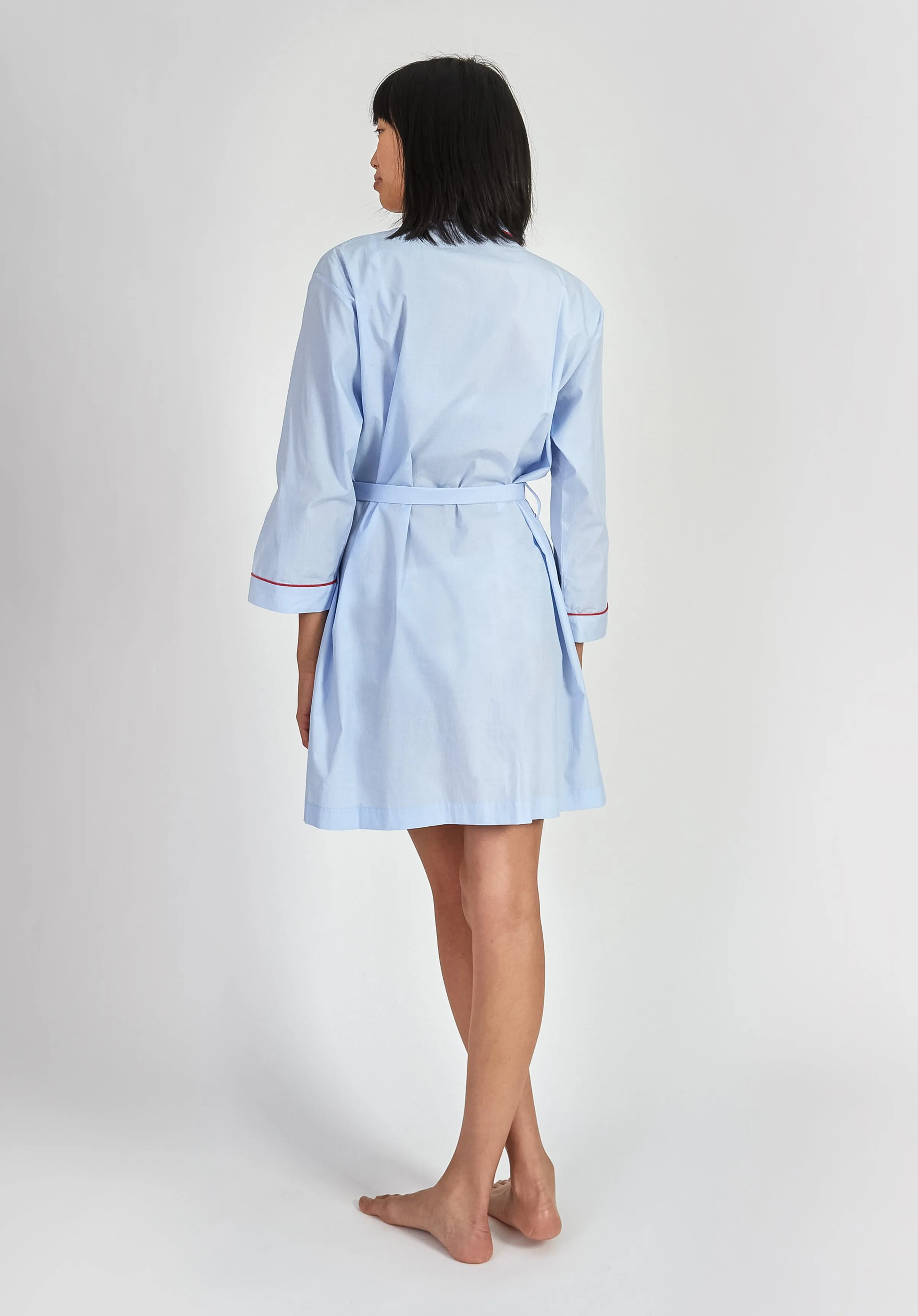 Isa Short Robe in Blue End on End