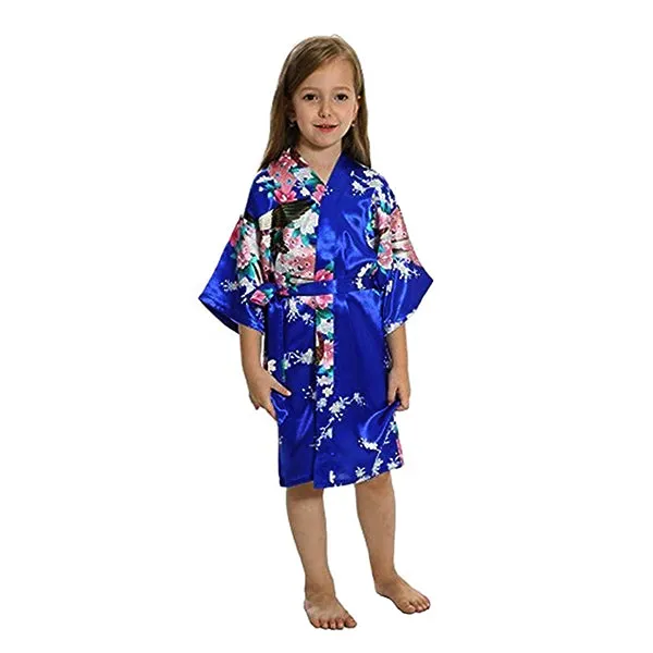 Jewel Blue Mommy and Me Robes, Floral, Satin Feel