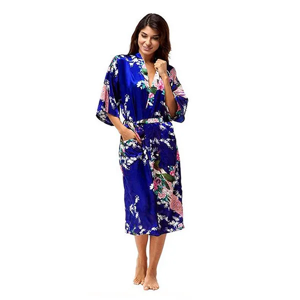 Jewel Blue Mommy and Me Robes, Floral, Satin Feel