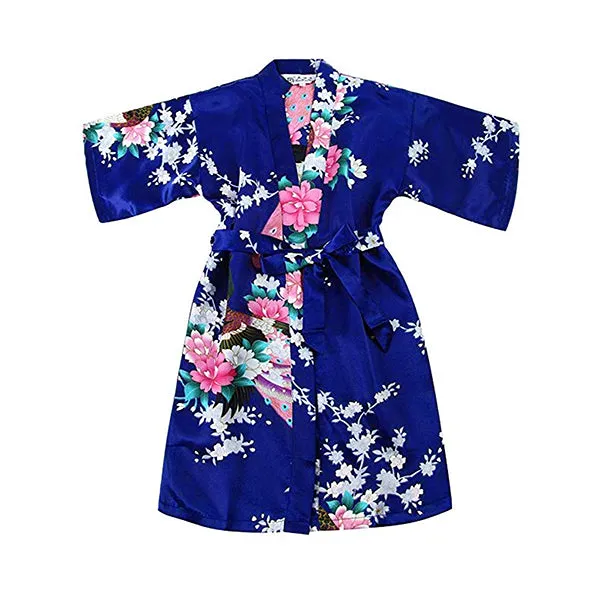 Jewel Blue Mommy and Me Robes, Floral, Satin Feel