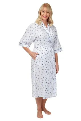 Ladies Blue Floral Poly Cotton Dressing Gowns Robes Wrap