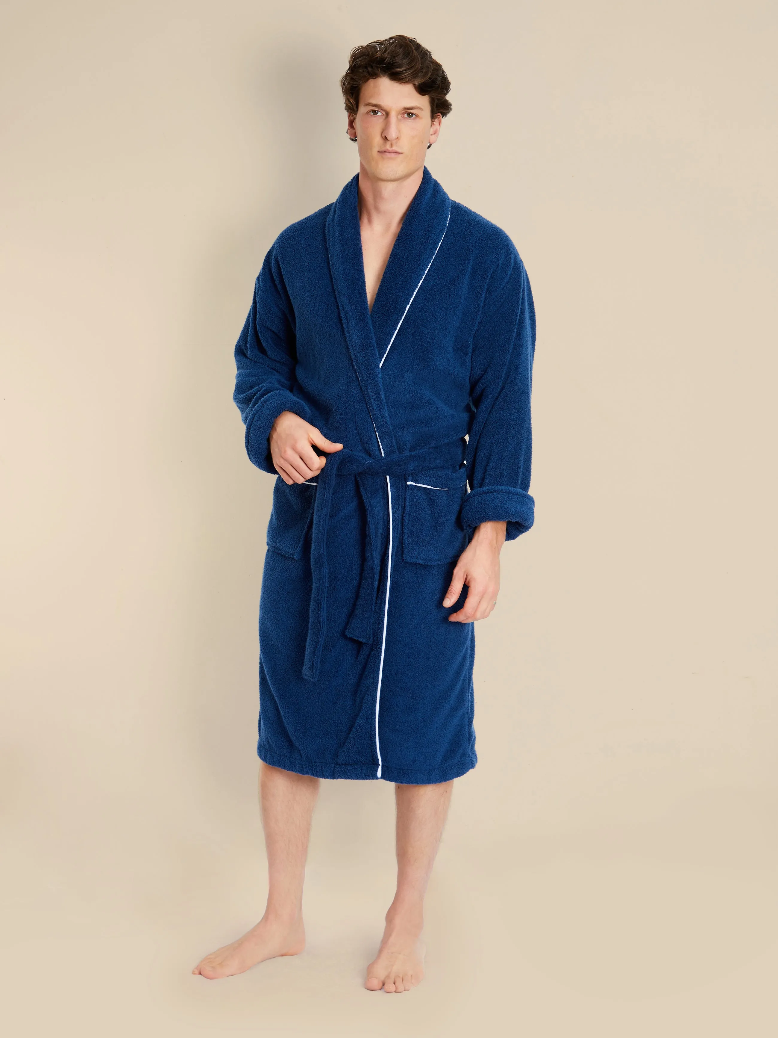 Men's Navy Towelling Bathrobe - Phoenix