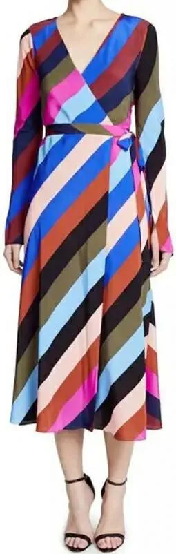 Multi Color Stripe Wrap Dress