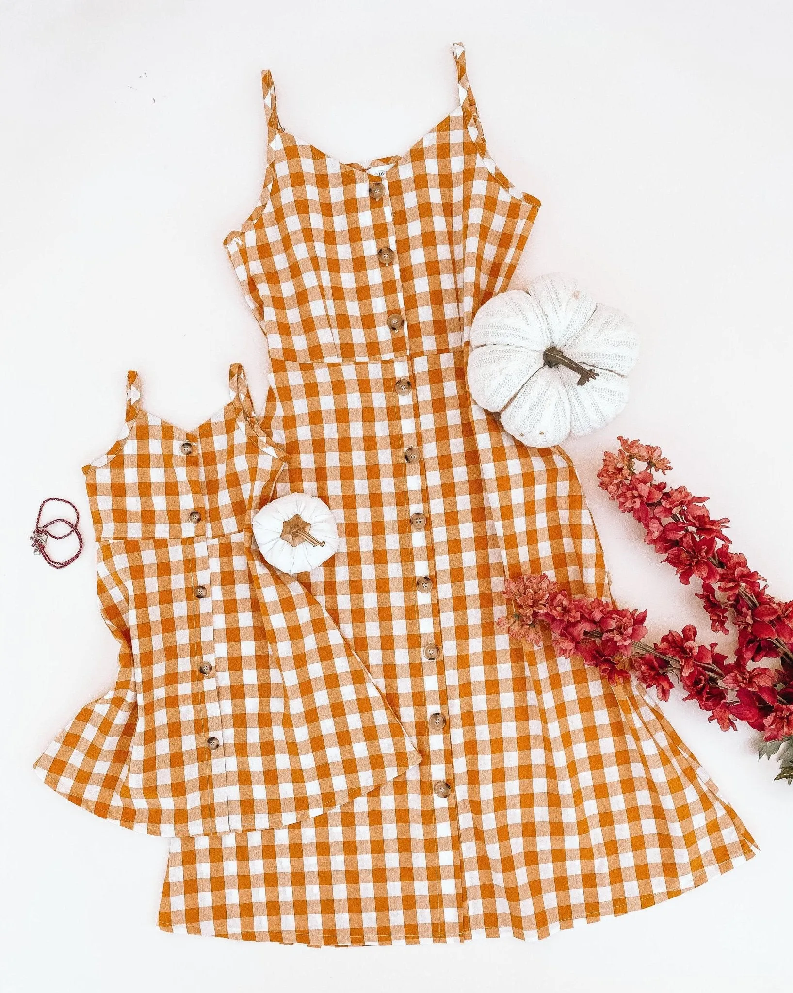 Mustard Checkered Matching Dresses