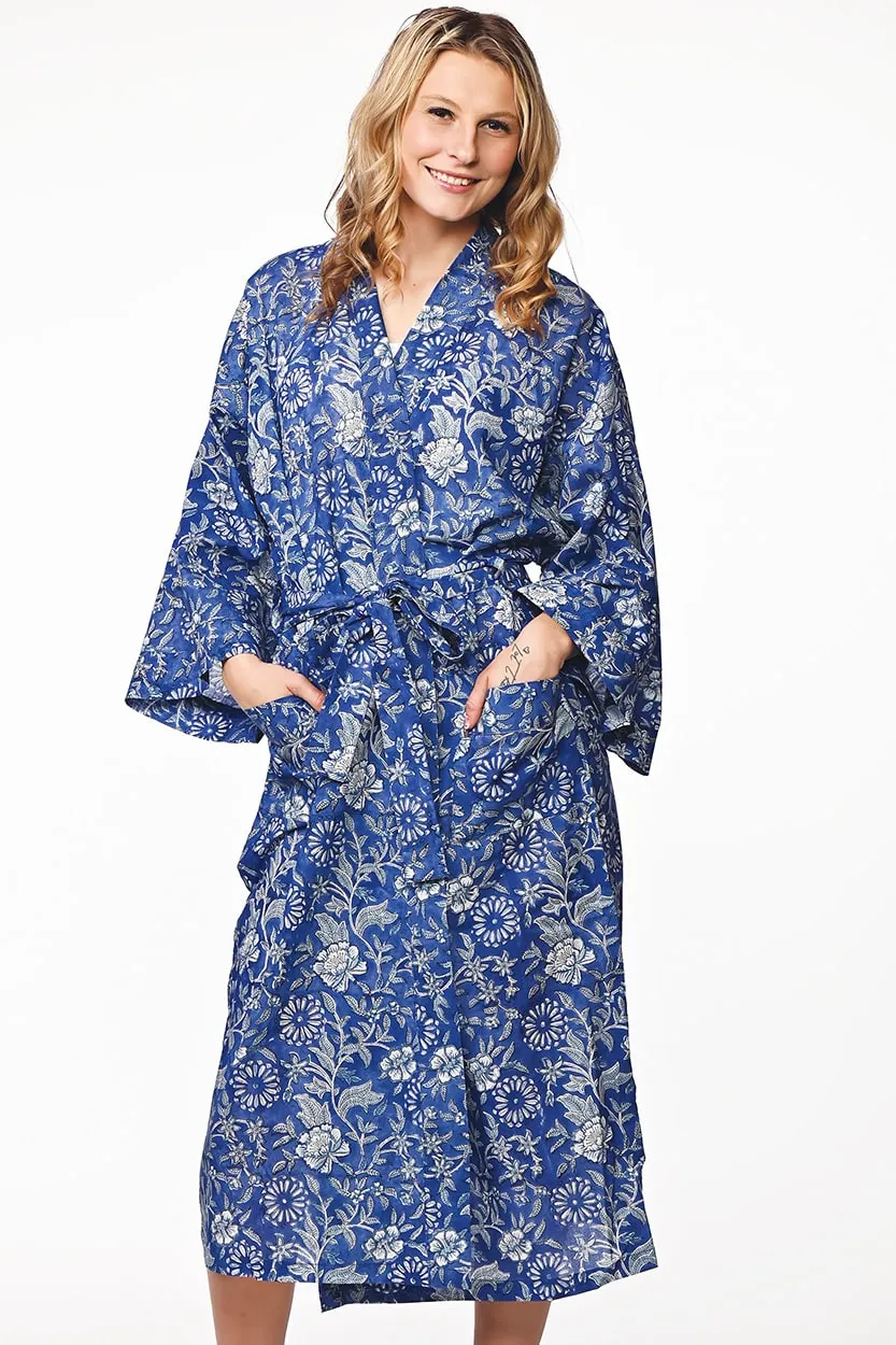 NEW! Long Cotton Robe - Indigo Inspiration