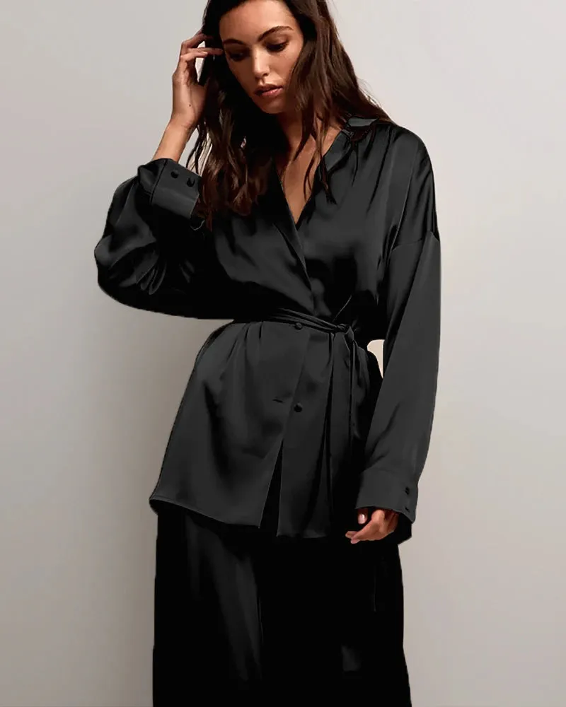 Oversized Silk Pajamas Set with Belt